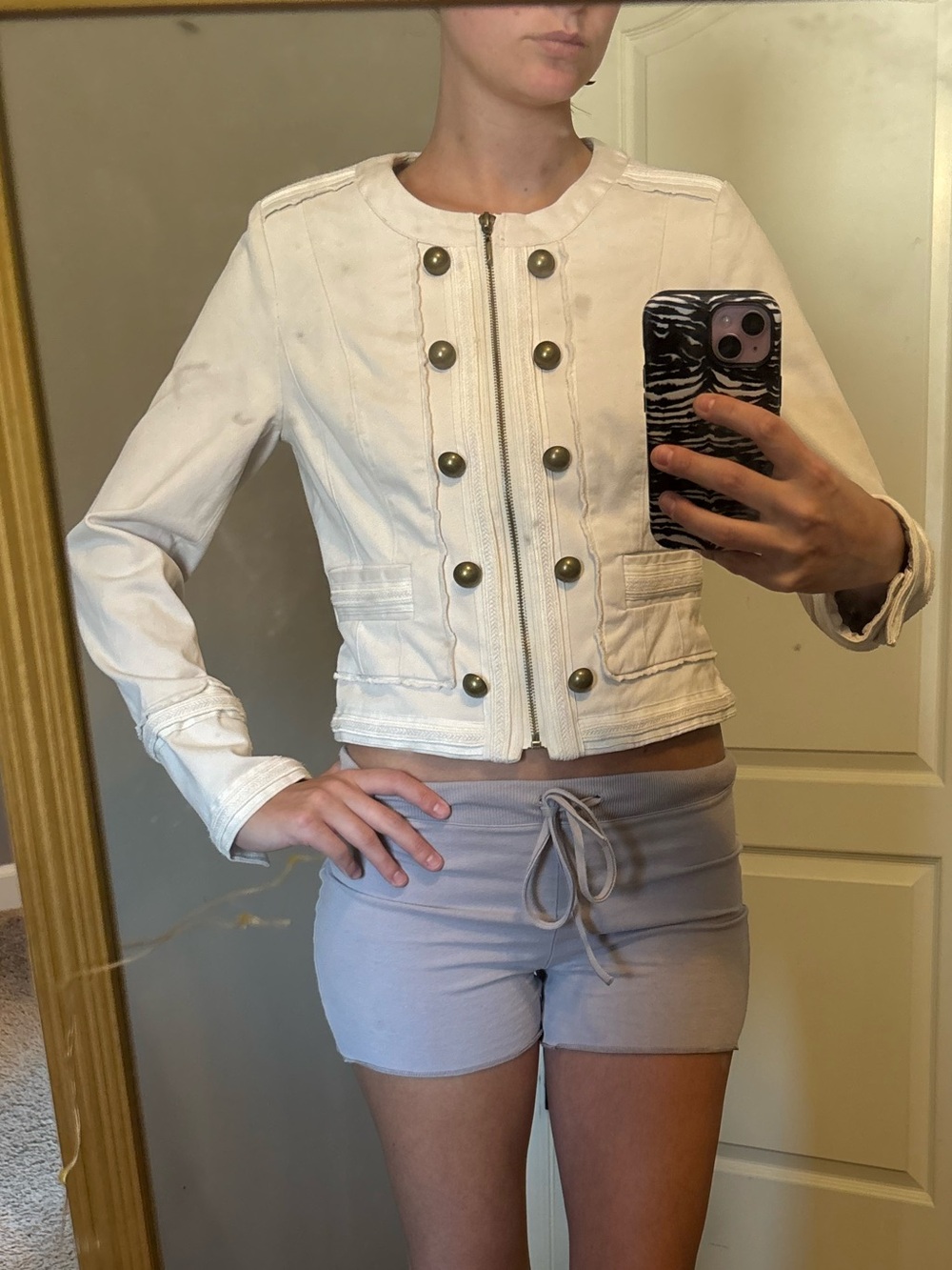 White House Black Market Ivory Military-Style Button Jacket